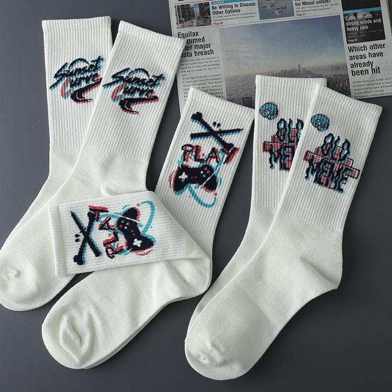 Product Introduction of Socks Men's Mid-Calf Length Sock Cotton Socks Spring and Autumn Sweat Absorbing Sports Student Basketball Winter Long Graffiti Trend Men's Socks Menswear Lingerie Bowling Tropical 2