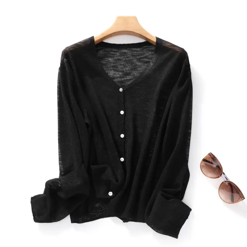 Áo Cardigan Dệt Kim, Chất Liệu Vải Lanh Slub, Dành Cho Nữ, Mỏng, Cổ Tròn, Áo Khoác Lụa Lạnh Áo Dáng Rộng áo  khoác  len  nữ bigsize cardigan  croptop  nữ áo  lyly cardigan  hồng cardigan  nơ 6
