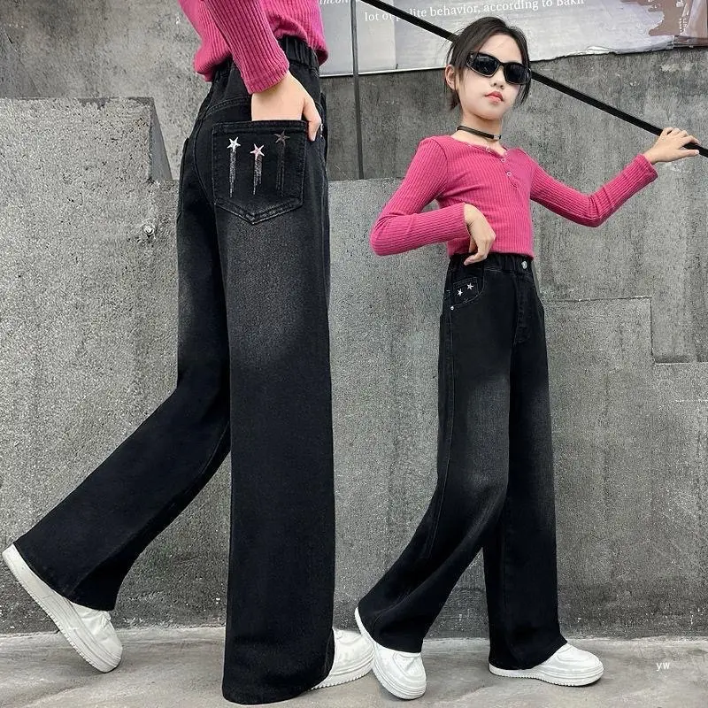 Quần bò ống rộng  In 3 Sao dáng xuông cho bé gái từ 14-45kg jean 45 đến
