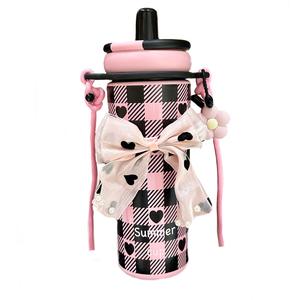 Cawan Bertebat, Pelapik Dalaman Seramik, Bertebat Tinggi, Kapasiti Besar, Sesuai untuk Lelaki dan Wanita, Pelajar dan Penggunaan Rasmi, Cawan Mudah Alih, dengan Straw Hijau Kitchenware Merah