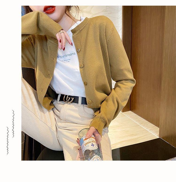 Product Introduction of Áo Cardigan Dệt Kim, Áo Khoác Phù Hợp Bên Ngoài Mỏng Mùa Thu, Dành Cho Nữ, Hàng Mới Về 2023, Áo Len, Ngắn Và Rộng, Màu Đen, Cổ Tròn, Áo Dài Tay 16