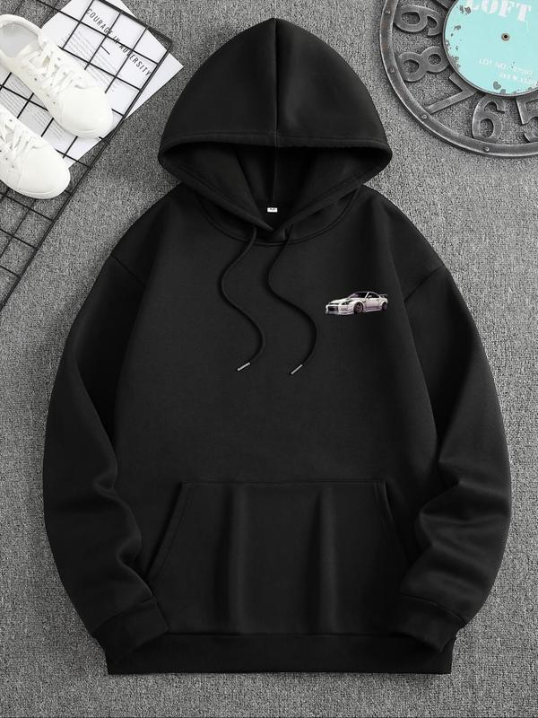 Men's Car Print Thermal Lined Hoodie, Casual Loose Long Sleeve Hooded Sweatshirt for Fall & Winter, Men's Clothes for Daily Wear 3