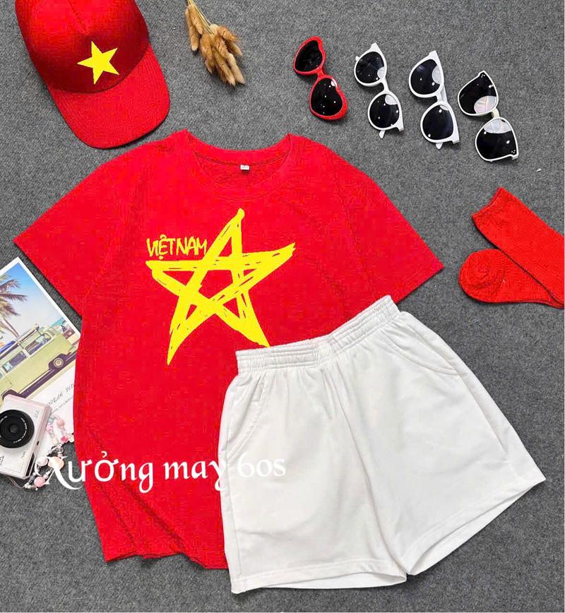 Product Introduction of Áo Cờ Việt Nam , Chân Váy Trắng , Quần Short Trắng , Mũ Cờ Việt Nam - Áo Cờ Đỏ Sao Vàng , Áo Thun Cờ Đỏ Sao Vàng Trẻ Em , Người Lớn Đủ Size Nam Nữ  từ 6kg -100 kg - Chất Cotton Mịn Đẹp - Áo thun Cotton - Áo thun nữ , 15
