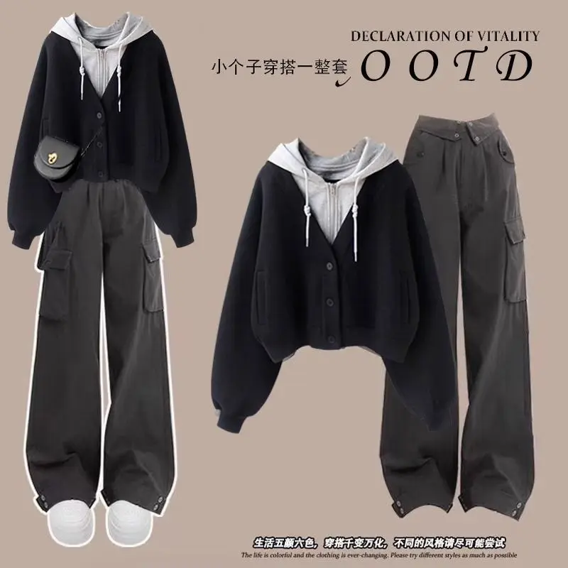 Winter Set Women's 2024 New plus Size Women's Wear Fashion Fake Two Pieces Sweater Slim Overalls Two-Piece Set🎈0921