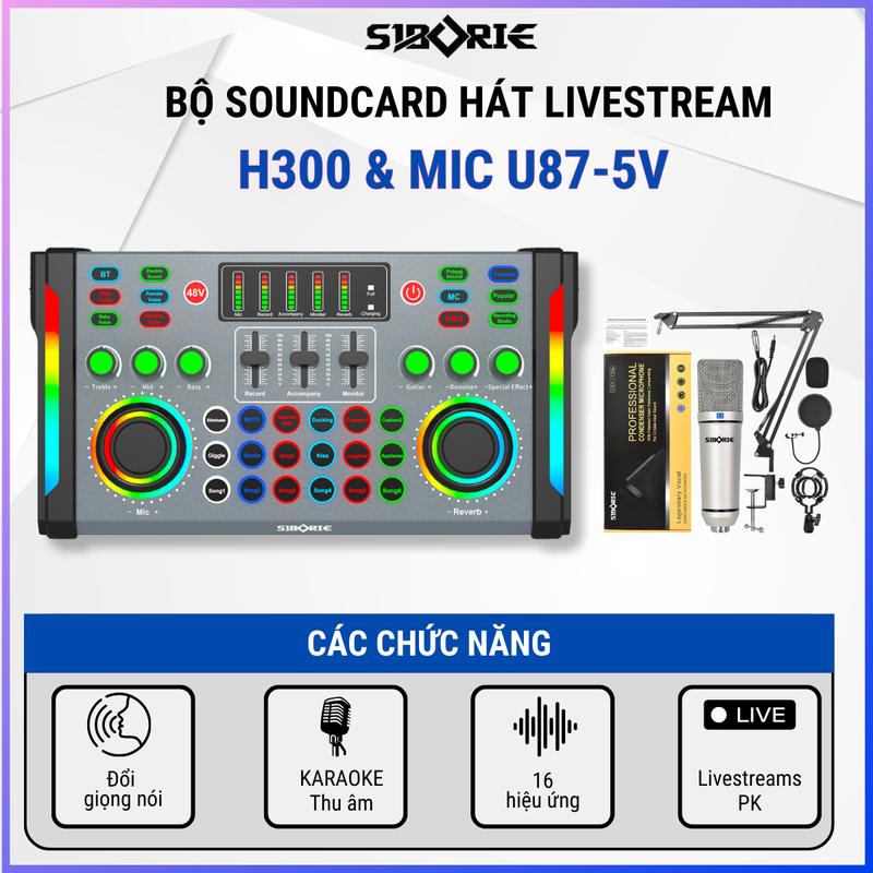 [SIBORIE]  5V Sound Card  H300 Kết Hợp MIc U87 cao cấp ,  LivesTream , Thu âm , Hát , Chuyên nghiệp ,giá đỡ Mic , tai nghe blutooh