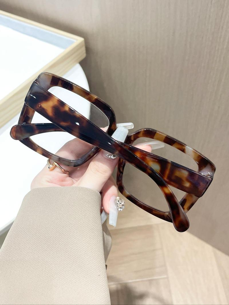 Product Introduction of Unisex Fashionable Tortoiseshell Pattern Square Frame Eyeglasses, Trendy Casual Eyeglasses for Everyday Use, Fashion Accessories for Outdoor Activities 2
