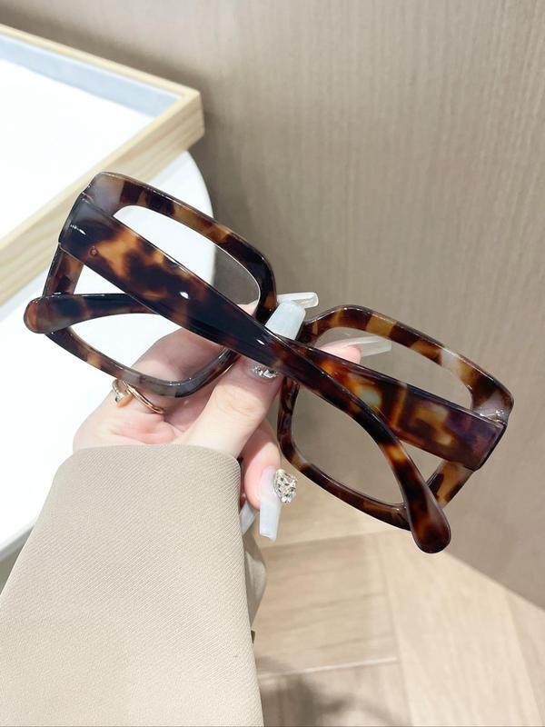 Unisex Fashionable Tortoiseshell Pattern Square Frame Eyeglasses, Trendy Casual Eyeglasses for Everyday Use, Fashion Accessories for Outdoor Activities 2
