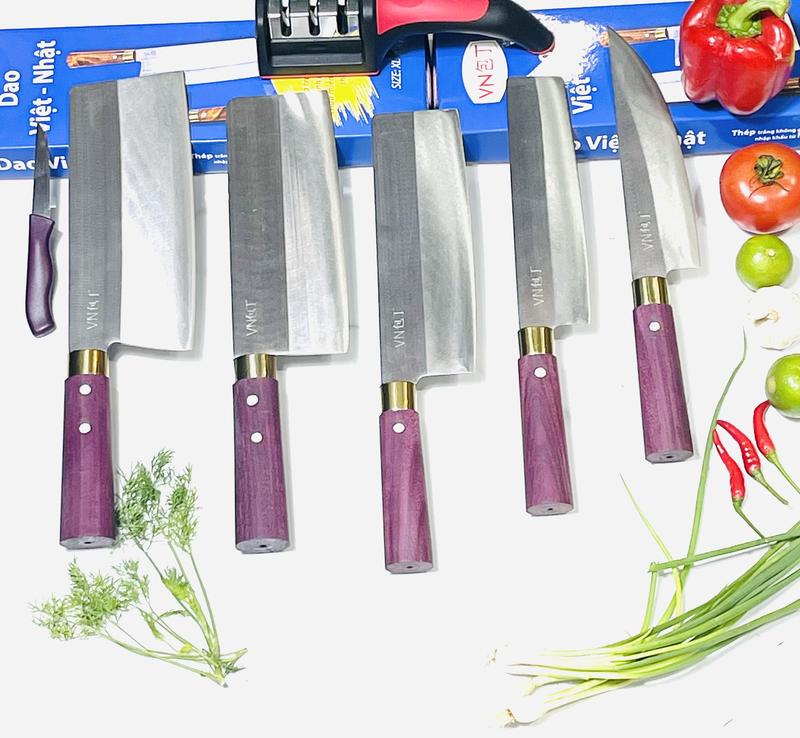 combo 5 dao nhà bếp thép trắng chống rỉ cán gỗ cẩm tím 4