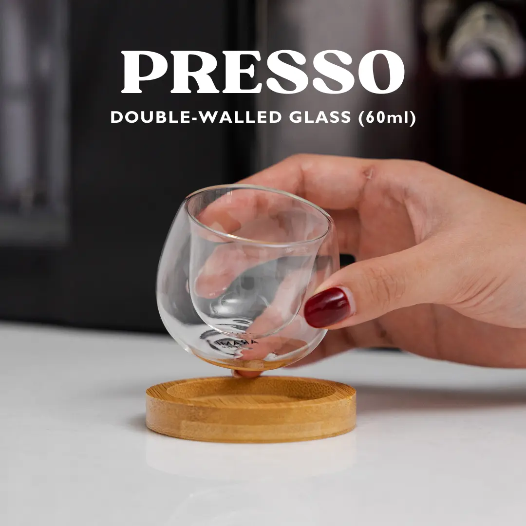 [URBANE] PRESSO Gelas Espresso Shot Kaca Double Wall Glass 60ml Dengan Tatakan No Handle (+Bonus Box)