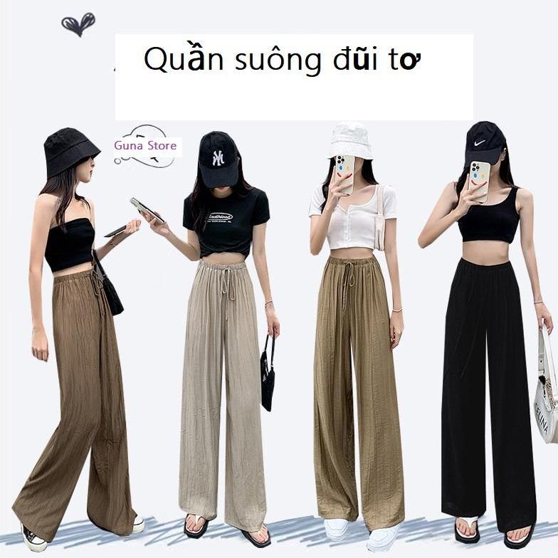 Quần ống rộng nữ chất đũi tơ big size cạp chun dáng 102cm chất mát phong cách ullazang sang trọng.