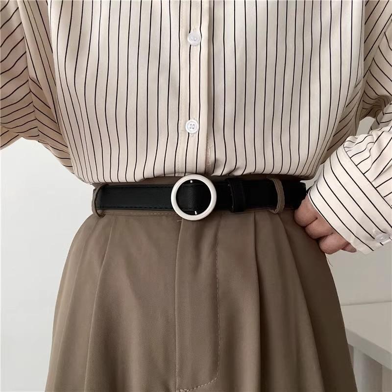  Thắt Lưng Đục Lỗ Thời Trang Phong Cách Mới Cá Nhân Hóa Retro Đơn Giản Khóa Tròn Không Đục Lỗ Đa Năng 