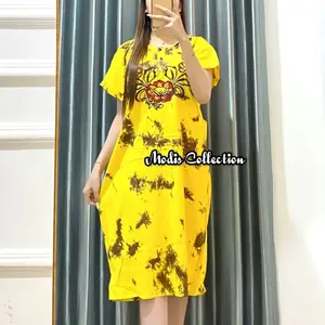 Daster Barong Wanita Dewasa Remaja Bahan Rayon Premium Super Tebal Busui Friendly Dada Kancing Depan Model Kerah Leher U Neck Lengan Pendek Motif Bunga Tiedye Bercak Kombinasi Polos Kekinian Warna Warni Lingkar Dada 115 cm Panjang Dress dibawah Lutut