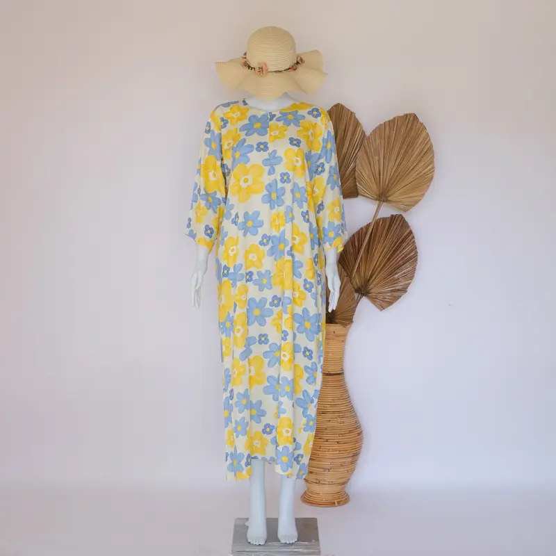 Daster Panjang Lengan 3/4 Panjang SemataKaki Motif Cantik Viral Kekinian Bumil Busui Wanita Katun Rayon Zipper 3