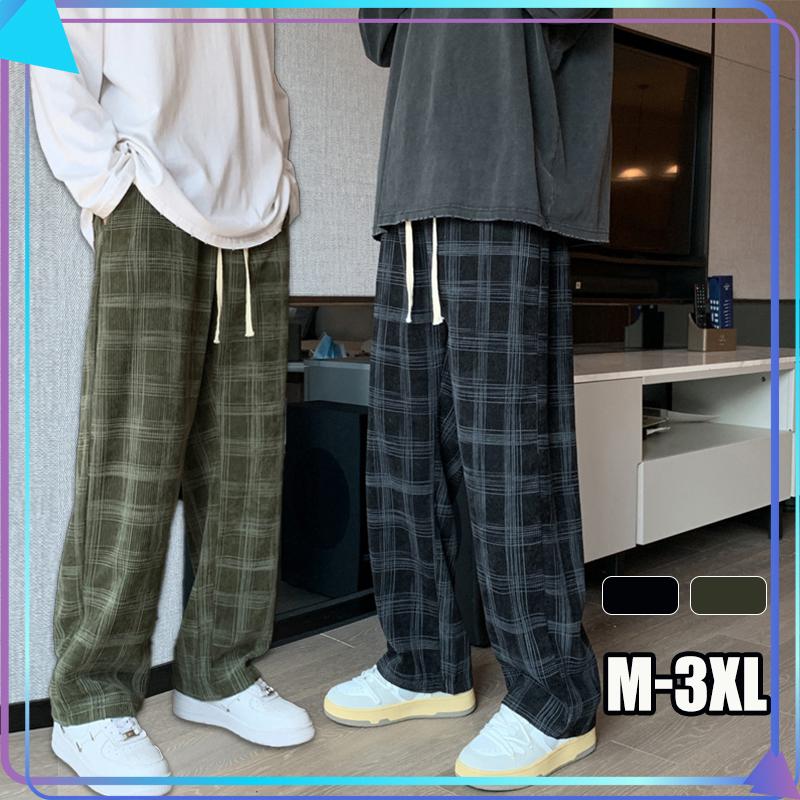 quần caro ống rộng Quần Ống Rộng Quần Kẻ Caro unisex bigsize Menswear Ong Navy