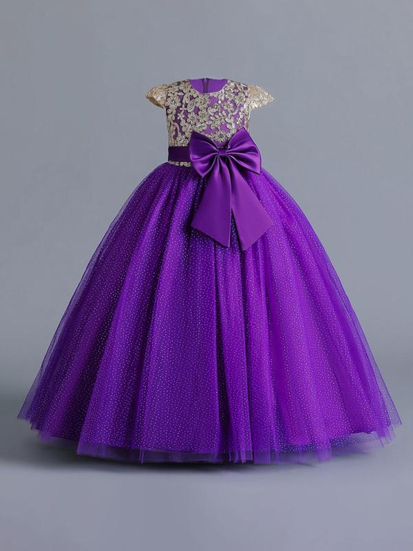 Girl's Glitter Butterfly Embroidery Sequin Tulle Dress, Elegant Long Sleeve Round Neck Dress for Party, Kids Clothes for All Seasons 2