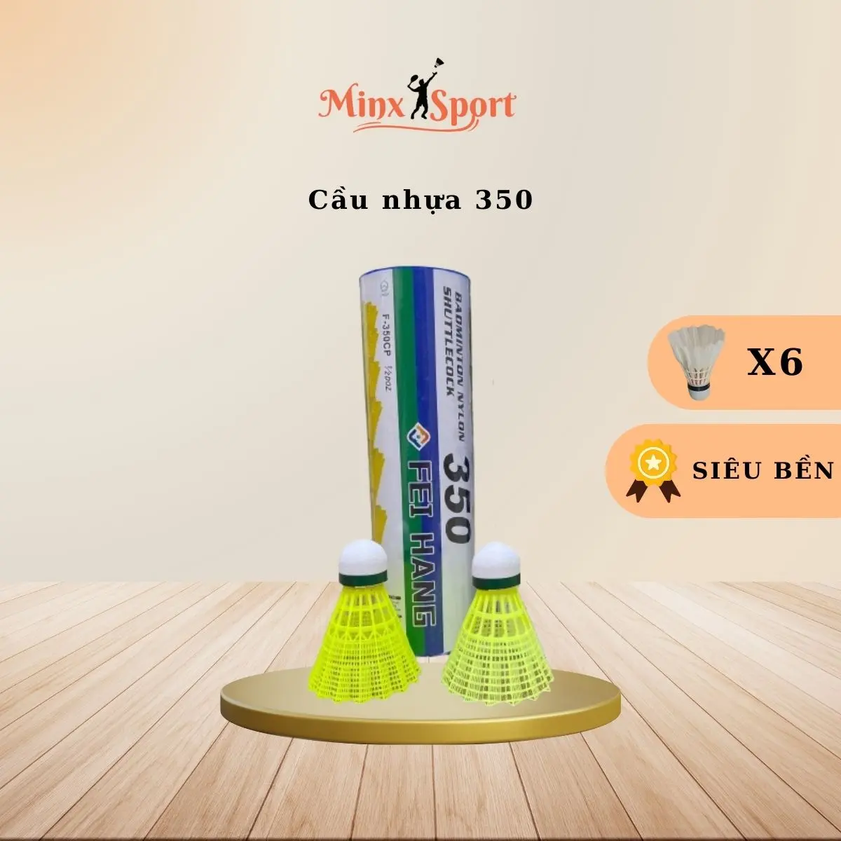 Cầu lông nhựa 350 ống 6 trái màu vàng - chất lượng siêu bền