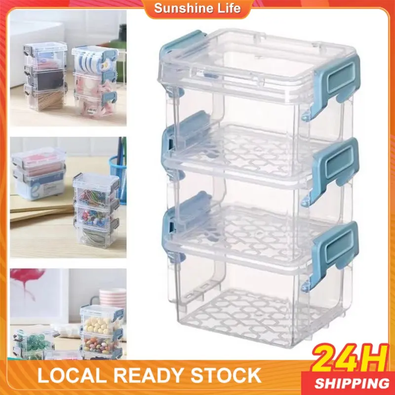 3Pcs Cute Mini Stackable Storage Box Dust Proof 3 Layer Cosmetic Storage With Cover Overlay Office Box Organiser Mini Drawer