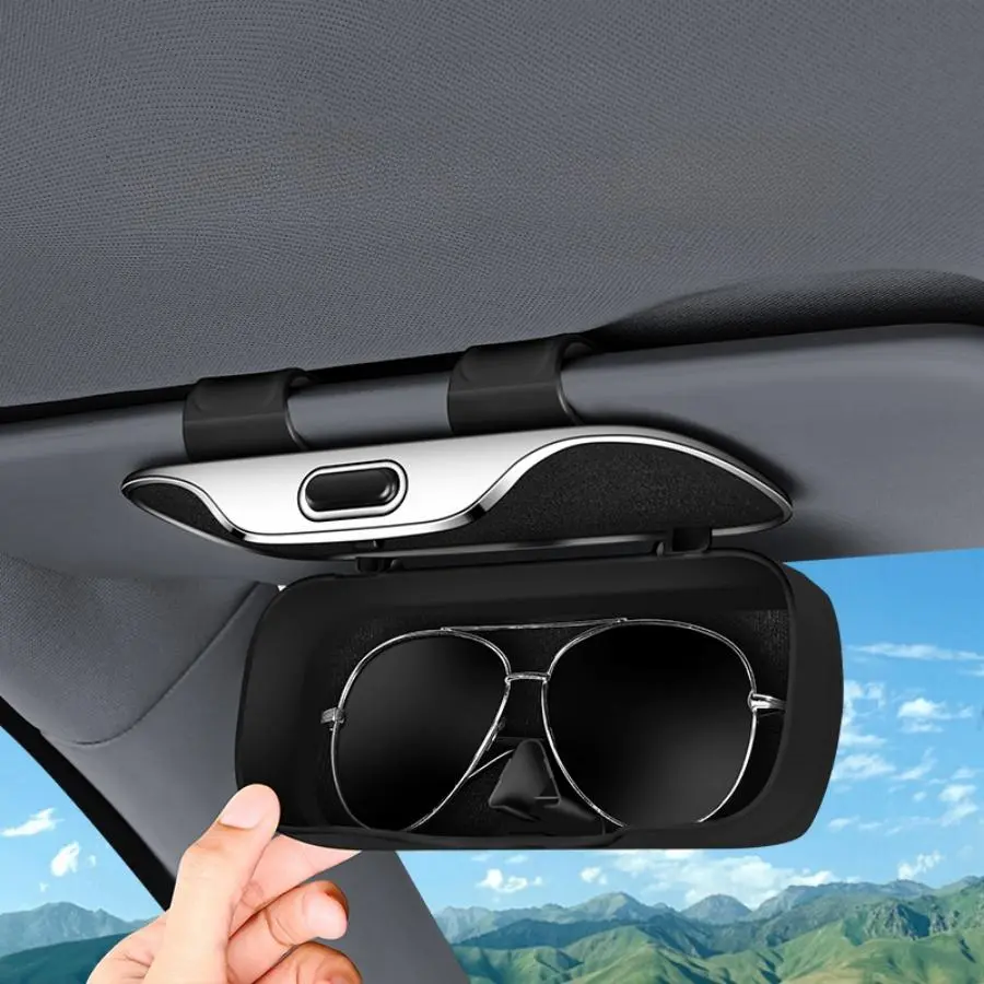 Car Sun Visor Sunglasses Holder, Auto Eyeglasses Organizer Box, Vehicle Visor Accessories Glasses Protective Storage Case for Woman Man