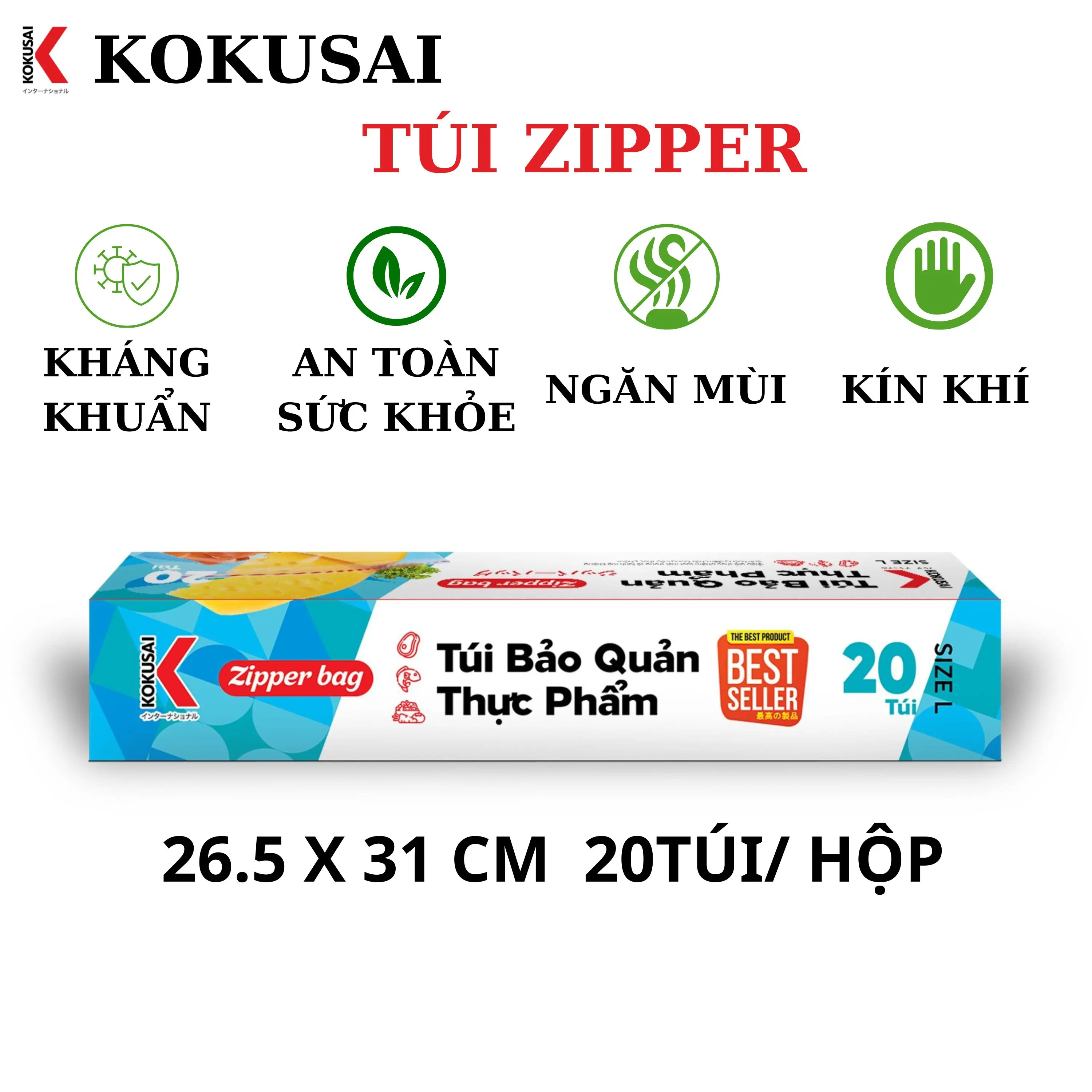 Túi zipper Kokusai giúp kháng khuẩn chống nước ngăn mùi kín khí nhựa PE an toàn với sức khỏe người tiêu dùng Vietnam Chồng rò rỉ