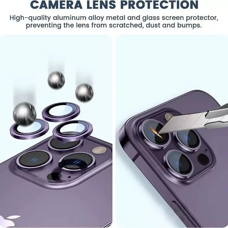 [HARGA SUDAH 1 SET SESUAI TYPE HP] Tempered Glass Metal Ring Camera Lens Protector IP 11 12 13 14 PRO MAX PLUS MINI Anti Gores Kamera Antigores Pelindung Lensa 1