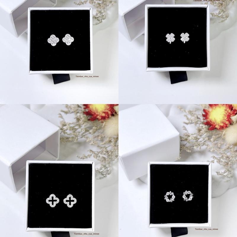 Các mẫu bông tai bạc ta cao cấp cho nữ hình cỏ 4 lá may mắn - tiệm bạc nhỏ của minee