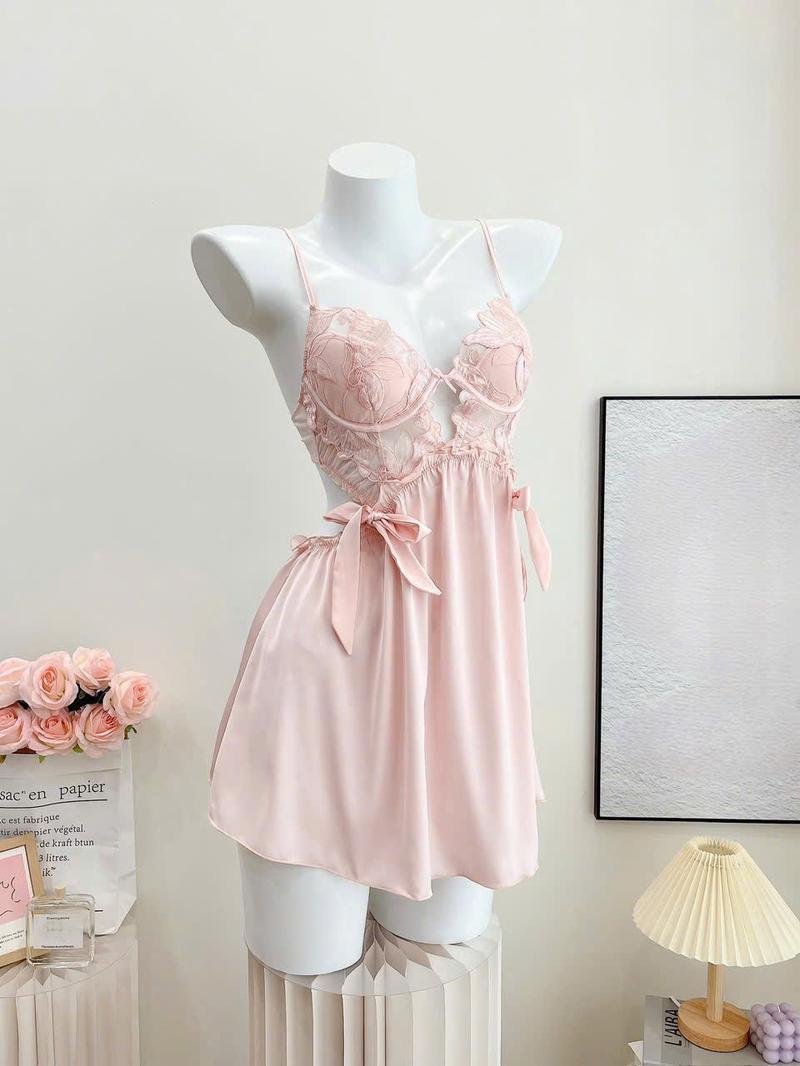 Product Introduction of V158 Váy Ngủ Lụa Hoa Dáng Ngắn Tiểu Thư Đầm Ngủ QCCC Kèm Quần ( Váy Lẻ Ko Kèm Choàng) 6