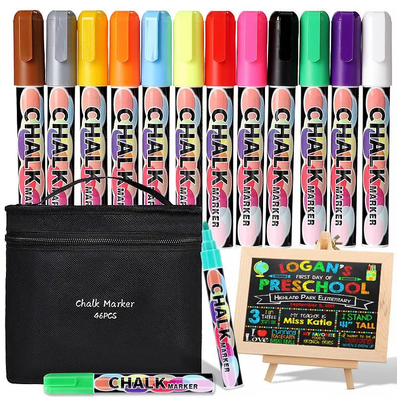 Liquid Chalk Marker Set, 8/12/46 Colors Chalk Marker Pen with Storage Bag, Erasable Marker Pen for Blackboard, Whiteboard, Chalkboard