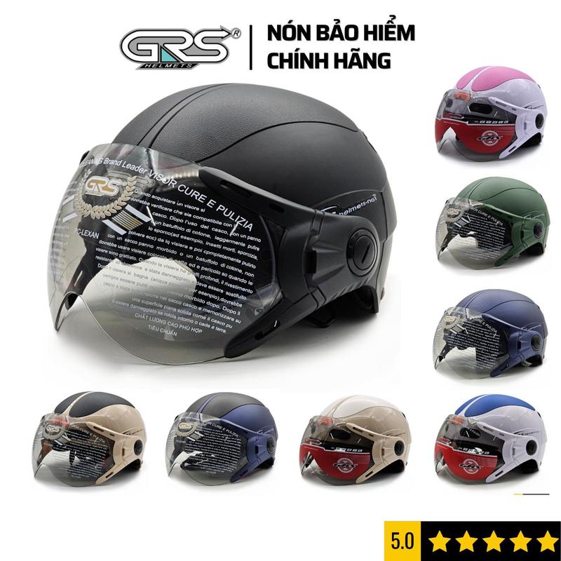 Mũ bảo hiểm nửa đầu có kính GRS A102K nón bảo hiểm chính hãng thiết kế an toàn tiện dụng và thời trang cho nam nữ Freesize vòng đầu 55-58cm Helmet