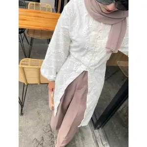 Chea Tunik Katun Bordir ( Katbol ) Baju kondangan / Baju Atasan Panjang Wanita Muslim Katun Bolong Kombinasi Kancing Hidup
