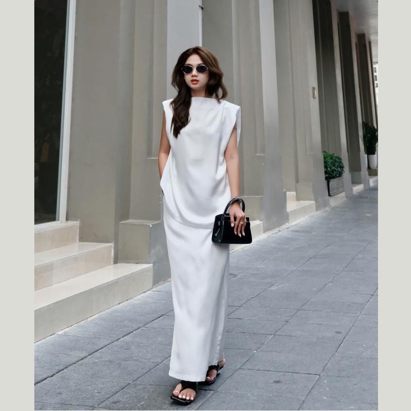 Set Lụa (Áo cánh dơi + váy lụa có túi) , sang chảnh quyền quý, thiết kế Dens.clothing Nữ