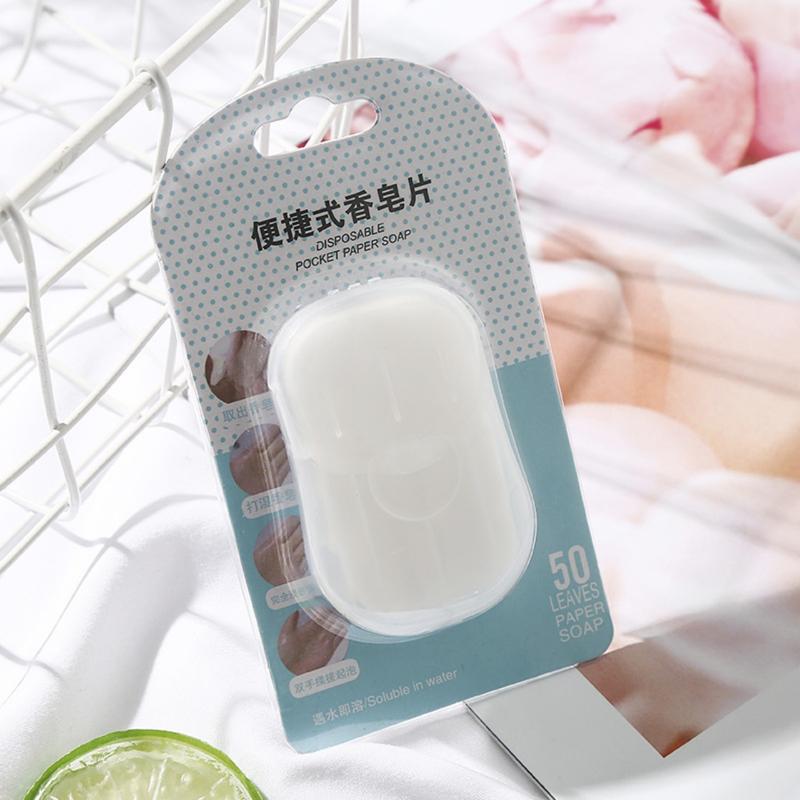 50pcs Disposable Portable Soap Tablets Mini Outdoor Hand Washing Tablets Box Soap Paper Travel Paper Soap 7