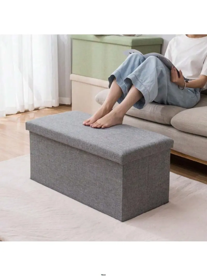 Product Introduction of FootStool Foot Pouffe Folding Stool Seat Pouffe Ottoman Storage Folding Linen Large Double Foot Storage Boxes Grey Storage Ottoman Makeup Seat Stool Storage Box 3