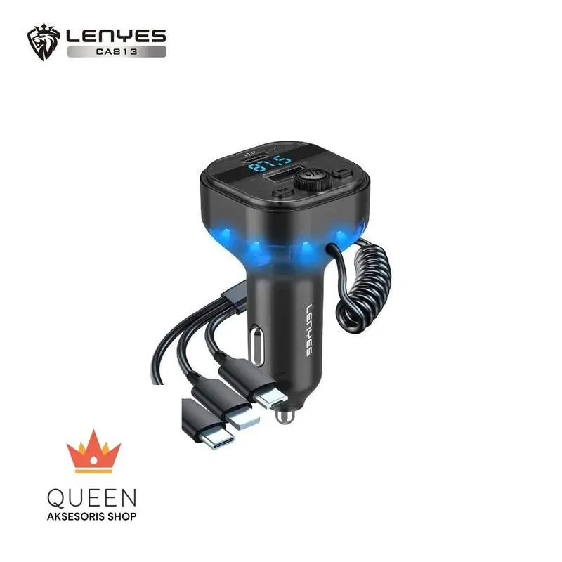 LENYES Bluetooth FM Transmitter 5.3 Car Charger Dual Port with 3IN1 Cable + Microphone CA813 0