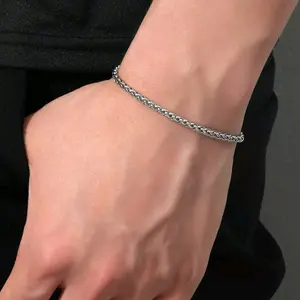 GELANG TITANIUM RANTAI BAJA PRIA WANITA SIMPEL ANTI KARAT Stainless Silver Bracelets