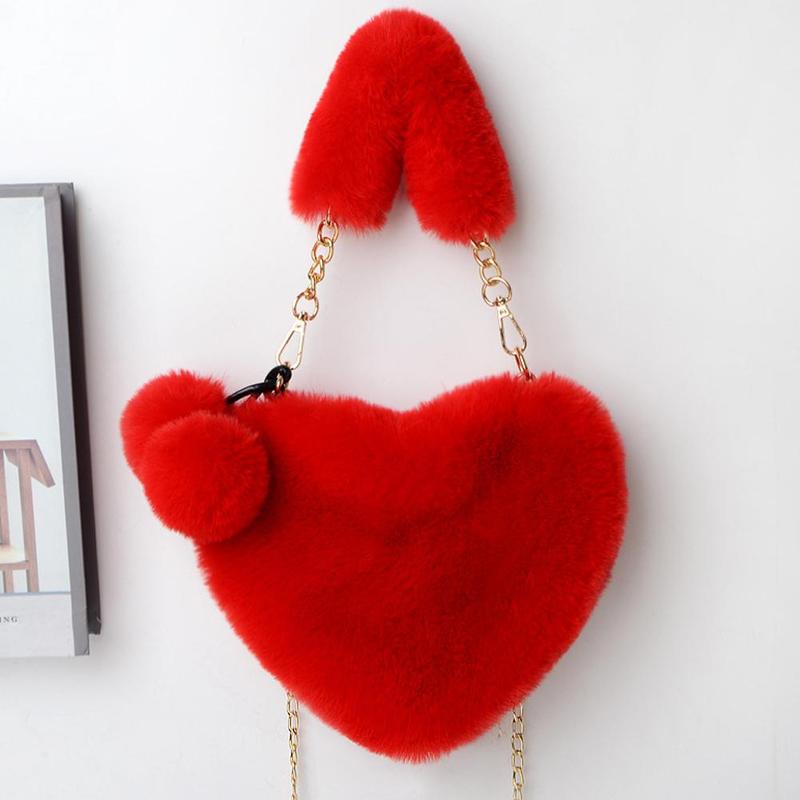 Product Introduction of Women Messenger Bag Cute Heart Shaped Shoulder Bag Fluffy Chain Soft Fashion Crossbody Handbag 33