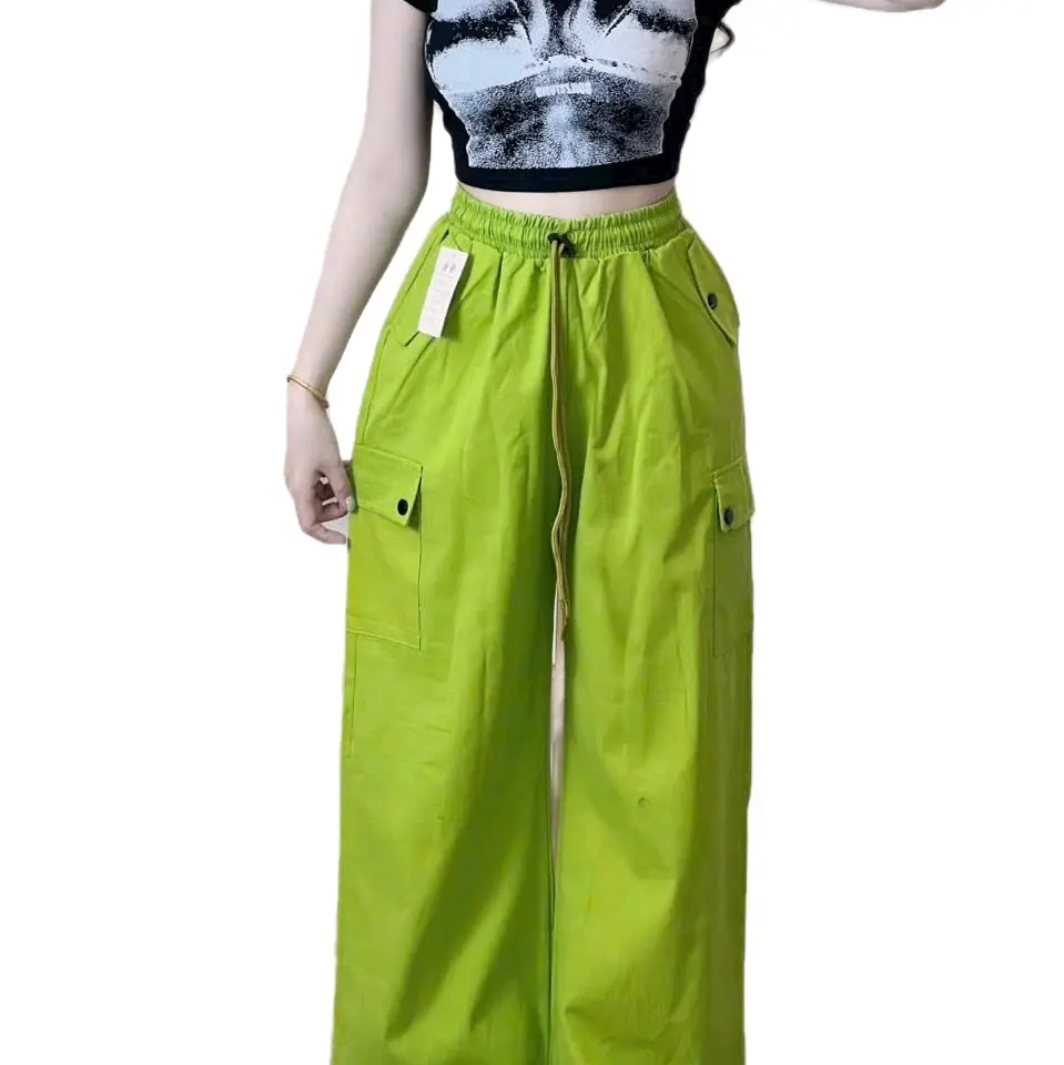 Quần kaki ống rộng túi hộp nữ lưng thun có dây rút Women Ong Pants Nhung suông