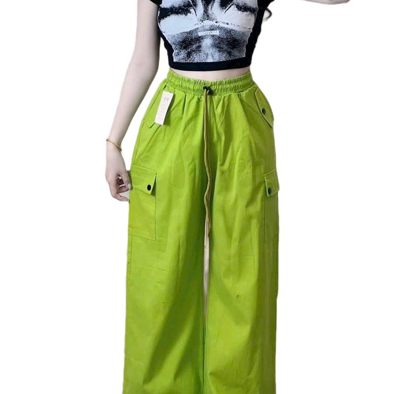 Quần kaki ống rộng túi hộp nữ lưng thun có dây rút Women Ong Pants Nhung suông 0
