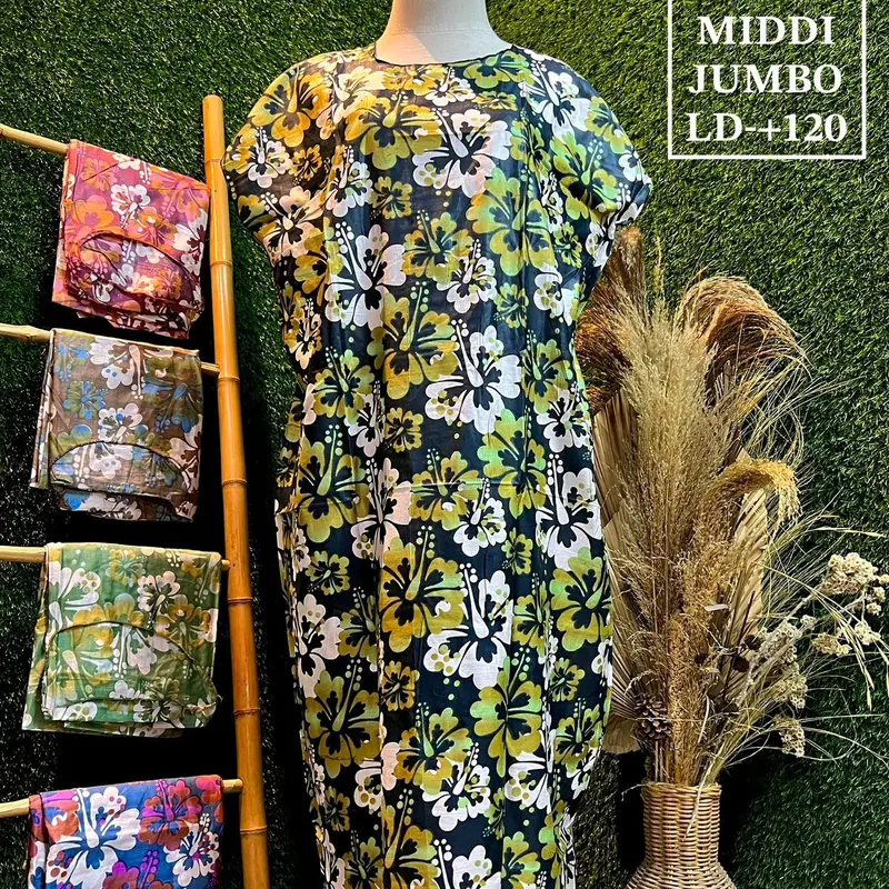 BUNDLING Daster MIDI Jumbo ld -+ 120 cm rayon ( isi 5 pcs ) Bunga daun motif 3