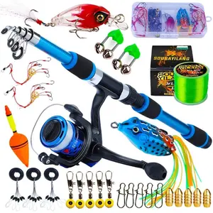 Joran Pancing Aksesori Kombo Lengkap Joran Pancing Teleskopik Travel 1.8M Kaki dengan Gulungan Putar Ikan Roda