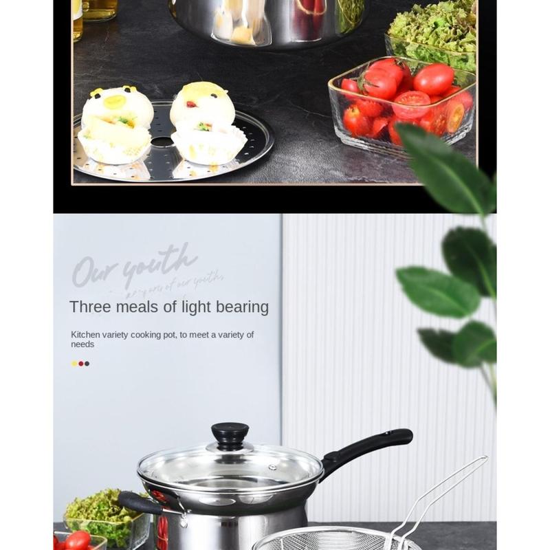 Product Introduction of toinof Multifunctional Stainless Steel Deep Fryer Pot with Strainer with Steaming Tray Saucepan Soup Pot Foldable with Pasta Colander Tempura Pot French Fries 34