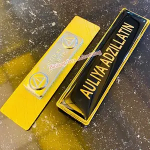 Papan Nama Name Tag Kuningan 8x2cm Lycal Resin Magnet PREMIUM