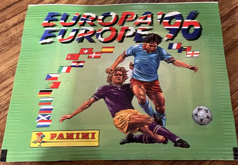 Product Introduction of 1 x pack = £19.99 - Euro 96 Panini Sticker pack - 1 x pack = £19.99  - opened live 4