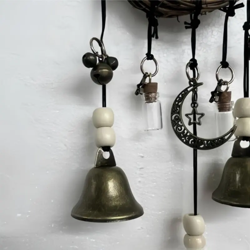 Witch Bell Hanging Decor, 1 Count Iron Vintage Rattan Bell Hanging Ornament, Hangable Home Decor Ornaments for Living Room Bedroom, Room Decor, Home Decor, Gifts for Girl, Windchimes, Wall Decor, Decoration Items, Easy Installation, Decorative 2