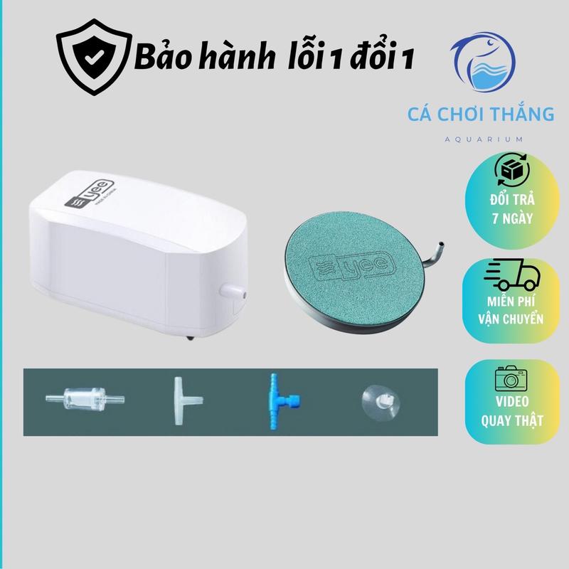 Combo Máy sủi oxy siêu êm Yee + Đĩa sủi siêu mịn Yee - Bao gồm đầy đủ phụ kiện (Dây sủi, van 1 chiều, van chỉnh, van chia)