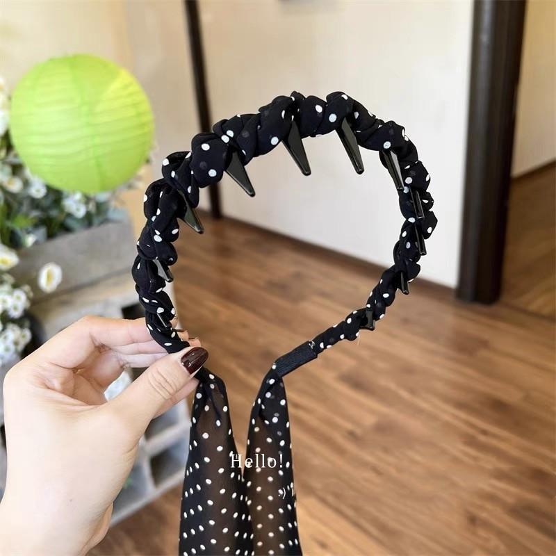 Băng Đô Tóc Bện Thiết Kế Chấm Bi Dành Cho Nữ Phong Cách Hàn Quốc Băng Đô Tua Rua Băng Đô Gội Đầu Có Răng Chống Trượt Kẹp Tóc, Phụ Kiện Cài Tóc 2