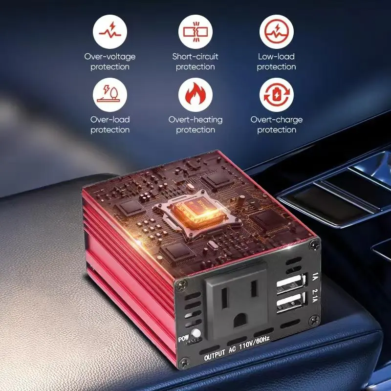 DC 12V to AC 110V Car Power Converter, 150W Portable Car Charger, Multifunctional Charging Socket, Car Conversion Power 5