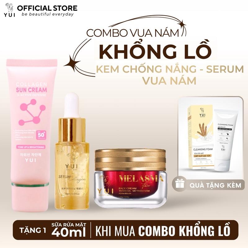   COMBO KHỔNG LỒ   Kem Face VUA NÁM - Serum Collagen 15ml - Kem Chống Nắng Collagen LỚN 50g - Tặng Sữa Rữa Mặt 40ml Skincare 