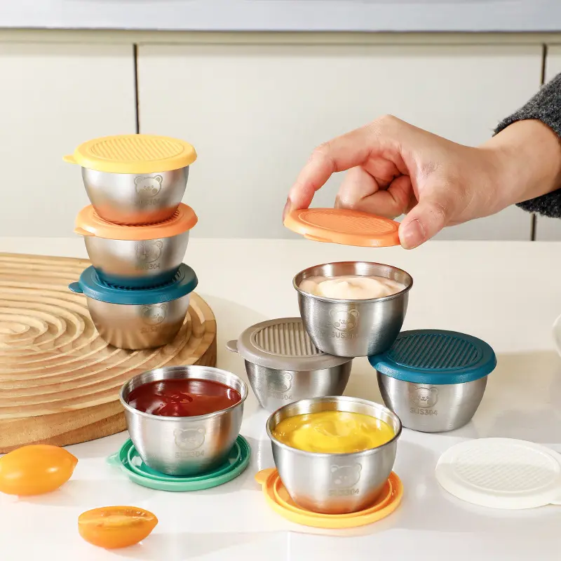 60ML 304 Stainless Steel Sauce Cup with Leak-Proof PE Lid - Multi-Purpose Condiment Dish, Dip Container, Dressing Holder, Portable & Durable for Kitchen, Travel, Parties kitchen  organizer cupcake  jars shoe rack yeonjun jewelry box tumbler storage geode