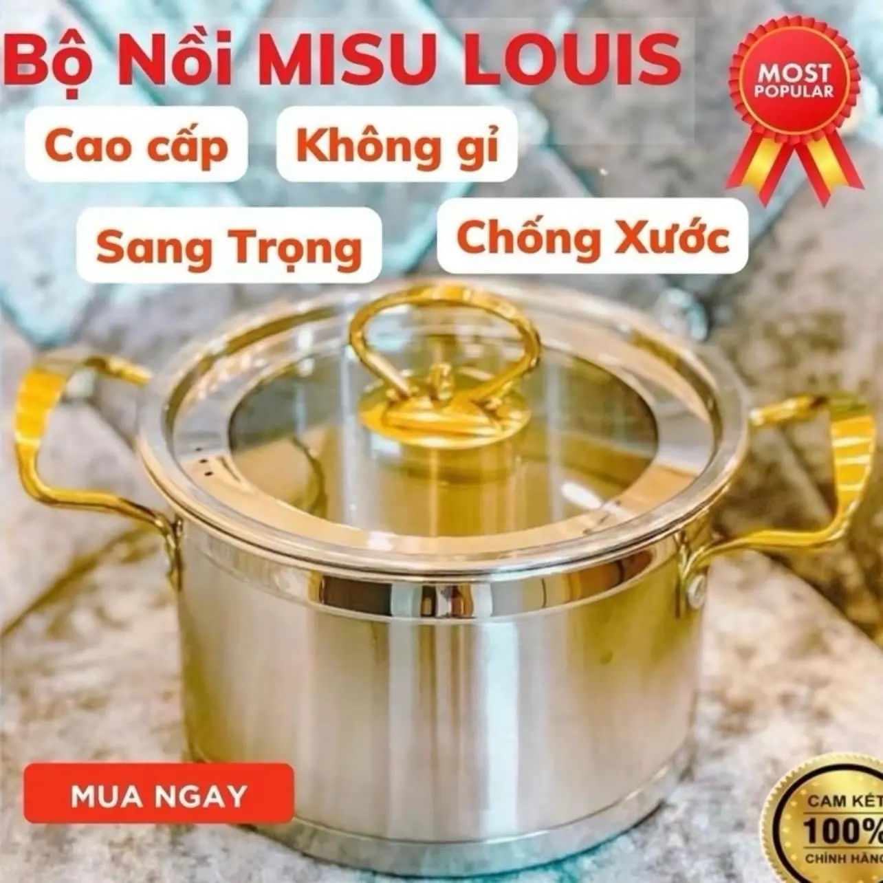 Bộ 3 Nồi Misu Louis Inox 304 Cao Cấp - Bộ Nồi Inox W đáy 3 Lớp Nguyên Khối Sử Dụng Cho Mọi Loại Bếp (SP002383)