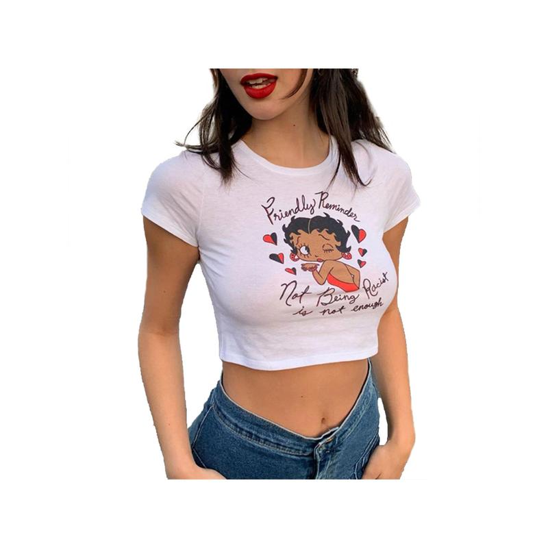 Áo Hở Eo Dáng Ôm, Dành Cho Nữ, Ngọt Ngào, ngắn Tay, Crewneck, In Hình Hoạt Hình, Áo Phông, Làm Bằng Bông, Gợi Cảm Và Bãi Biển, Thích Hợp Cho Thể Thao, 2022 4